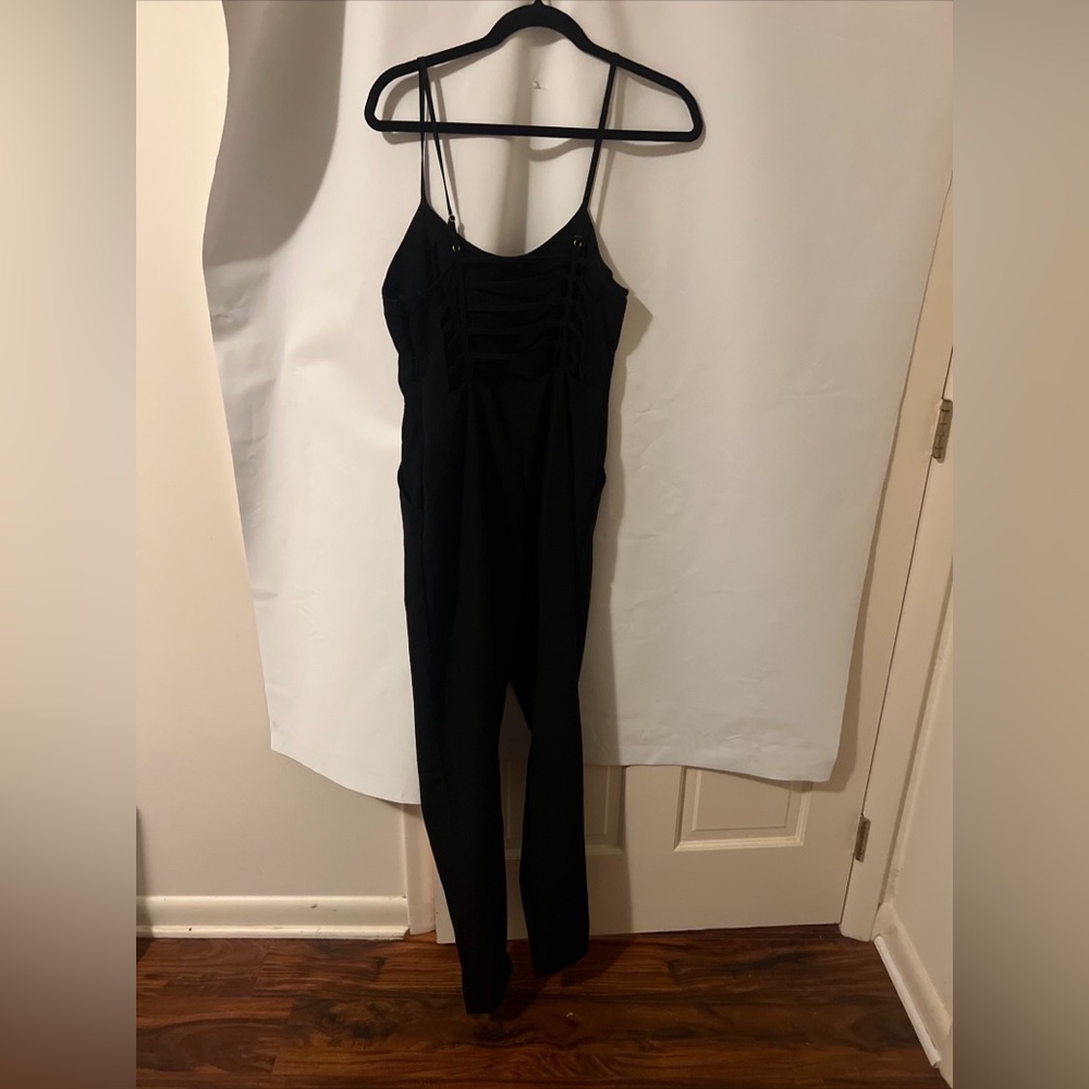 Black Pantsuit, Back Strappy, Straight Leg  S